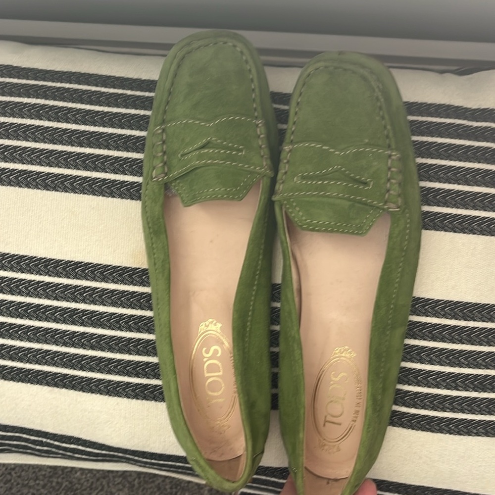 Tod's Green Suede Penny Loafers